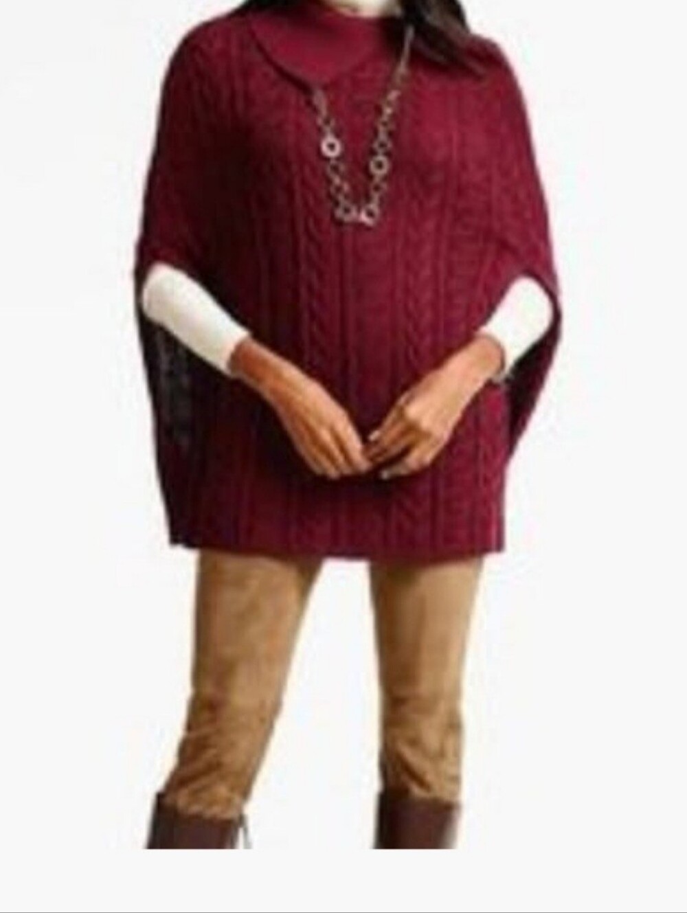 Talbots Cable Knit Poncho Sweater - Burgundy